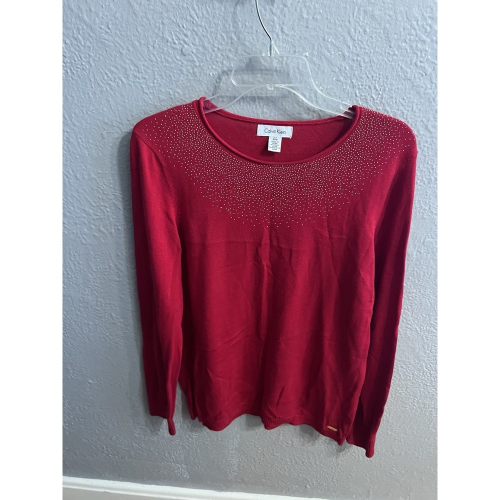 Calvin Klein Womens Red Sequined‎ Sweater Size Large Long Sleeve